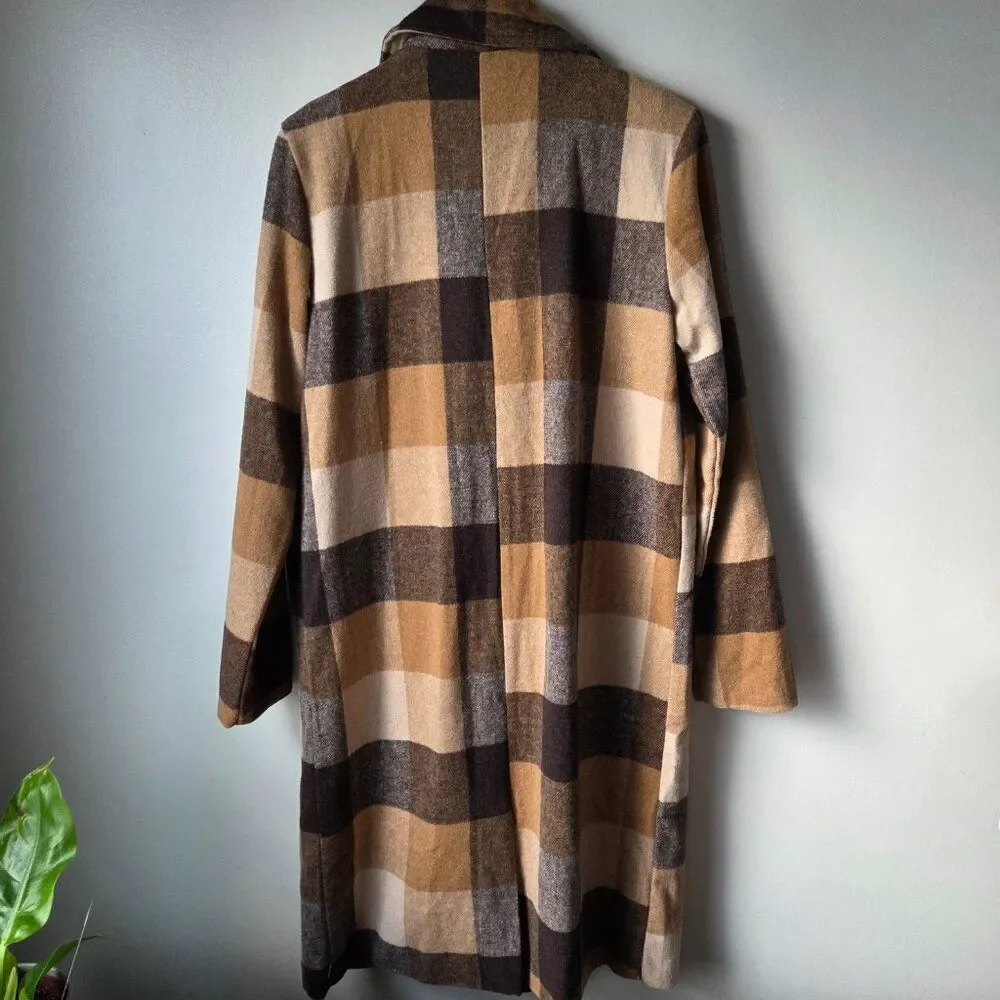 EUC HYFVE PLAID LONG LAPEL JACKET SIZE M